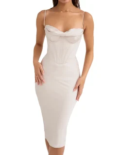 Myrna Crystal Satin Corset Midi Dress