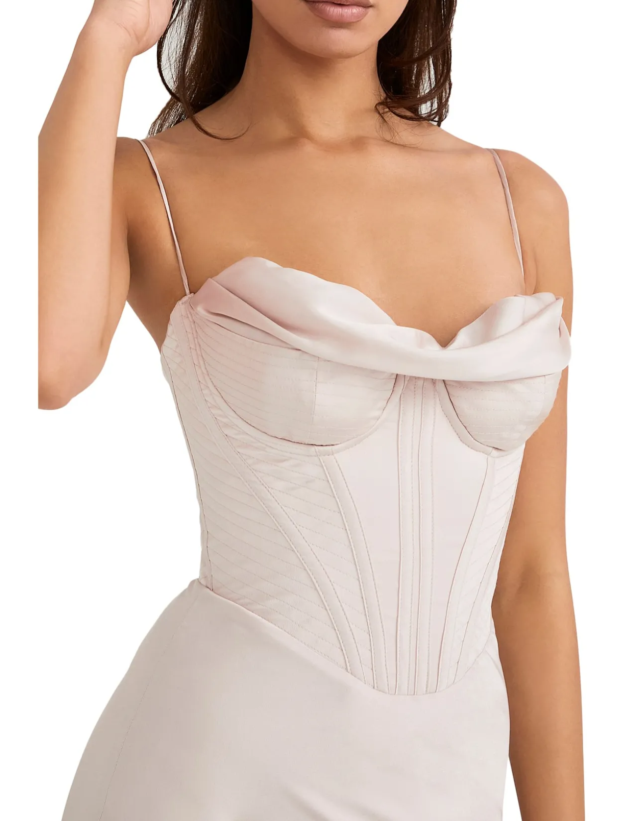 Myrna Crystal Satin Corset Midi Dress