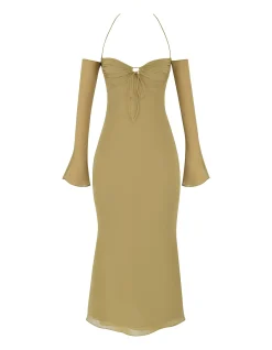 Naomi Olive Halter Midi Dress