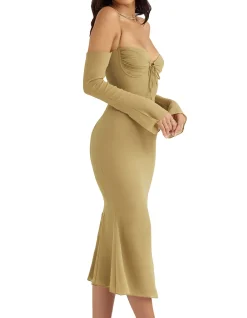 Naomi Olive Halter Midi Dress