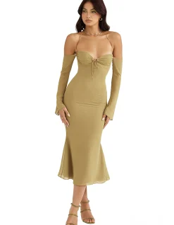 Naomi Olive Halter Midi Dress