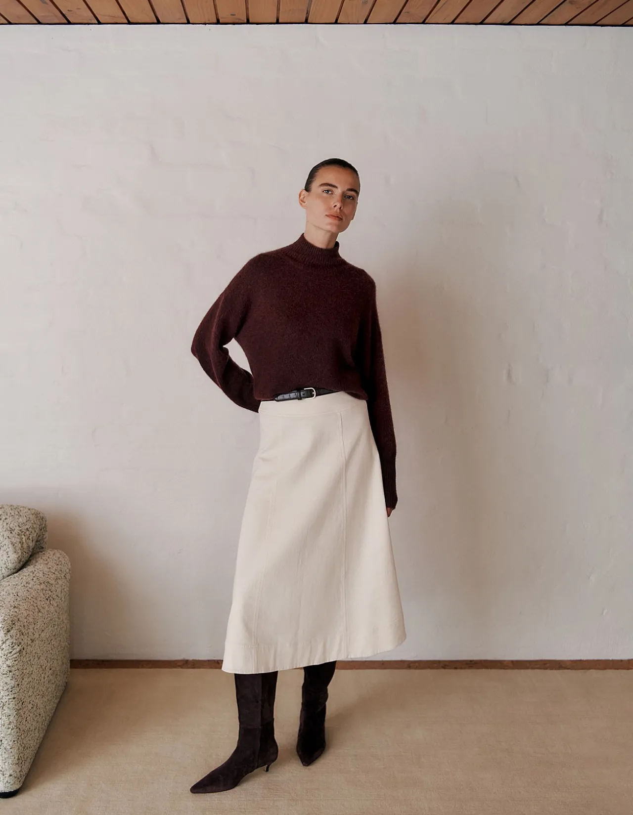 Natural Seed Denim Panelled Skirt