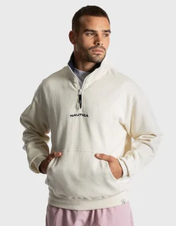 NAVIGATE RELAXED FIT 1/4 ZIP COTTON FLEECE SWEATER