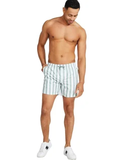 Naxos Swim Short - Sage Green & White Stripe, Slim Fit, Quick-Drying