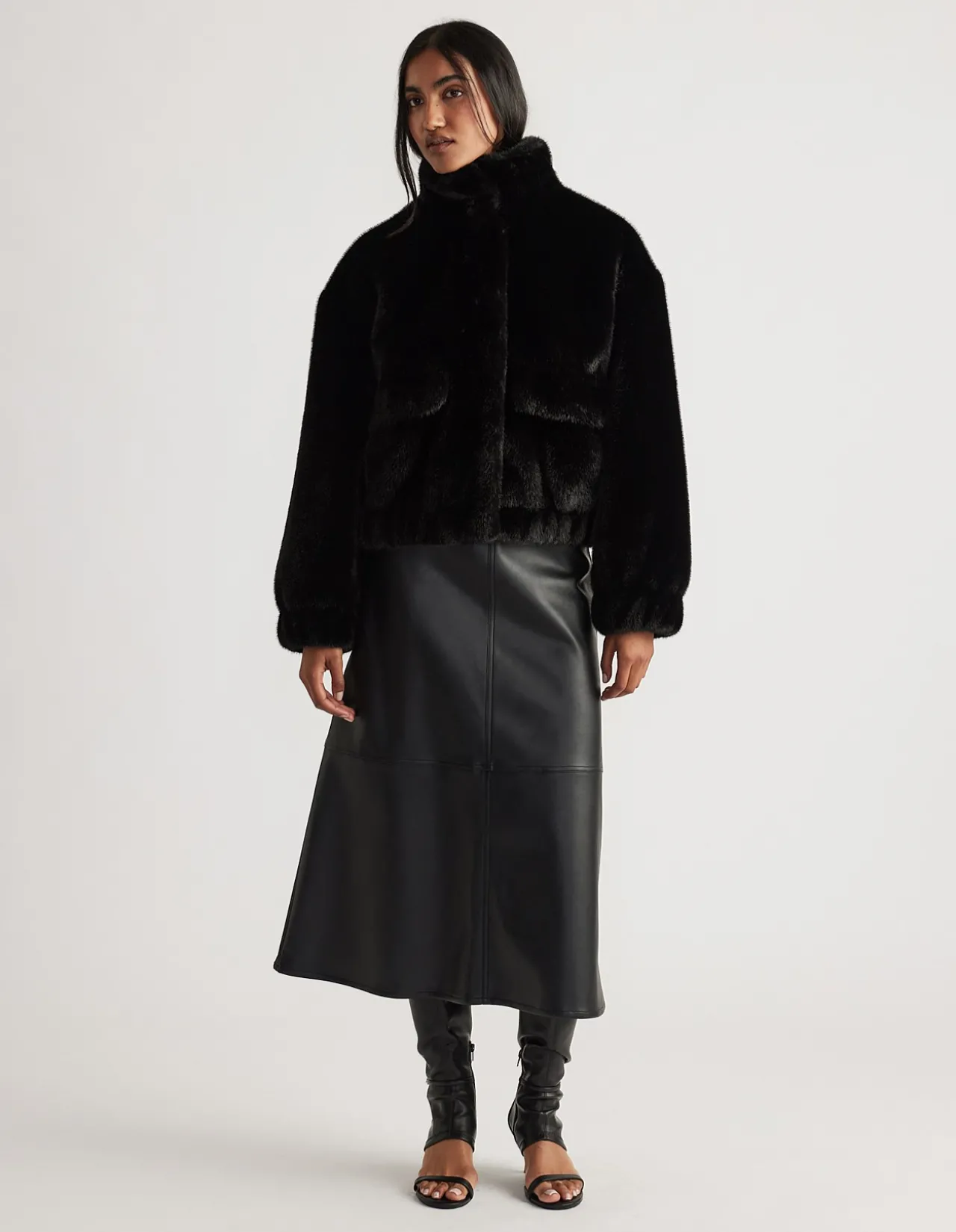 NIA FAUX LEATHER MIDI SKIRT