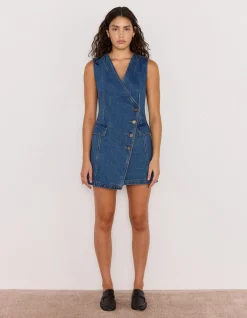 NORA DENIM WRAP MINI DRESS