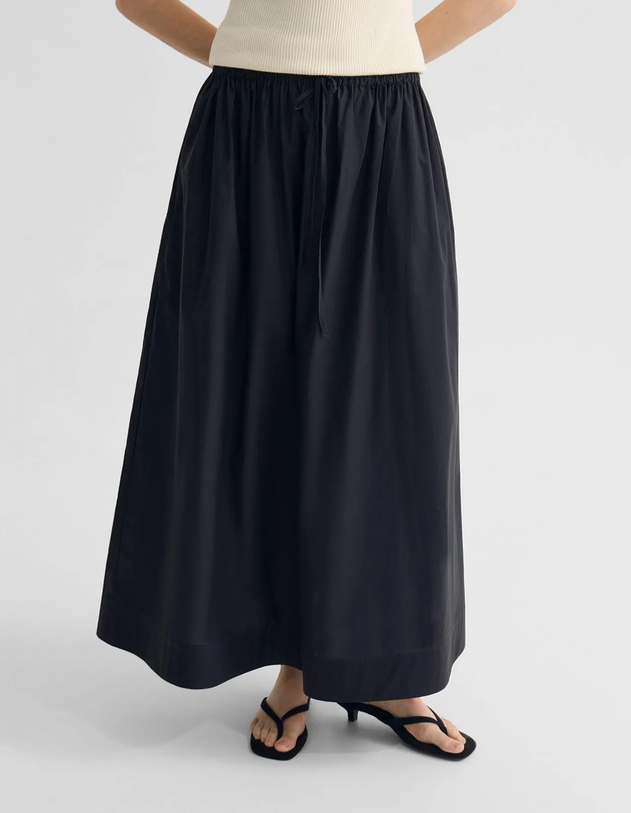 OLIVE COTTON MAXI SKIRT
