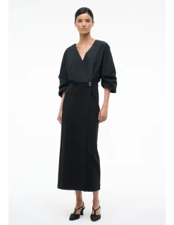 Orion Taffeta Ponte Wrap Maxi Dress