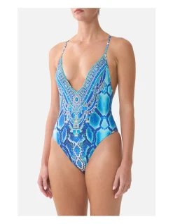 PADDED V NECK CROSS BACK ONE PIECE