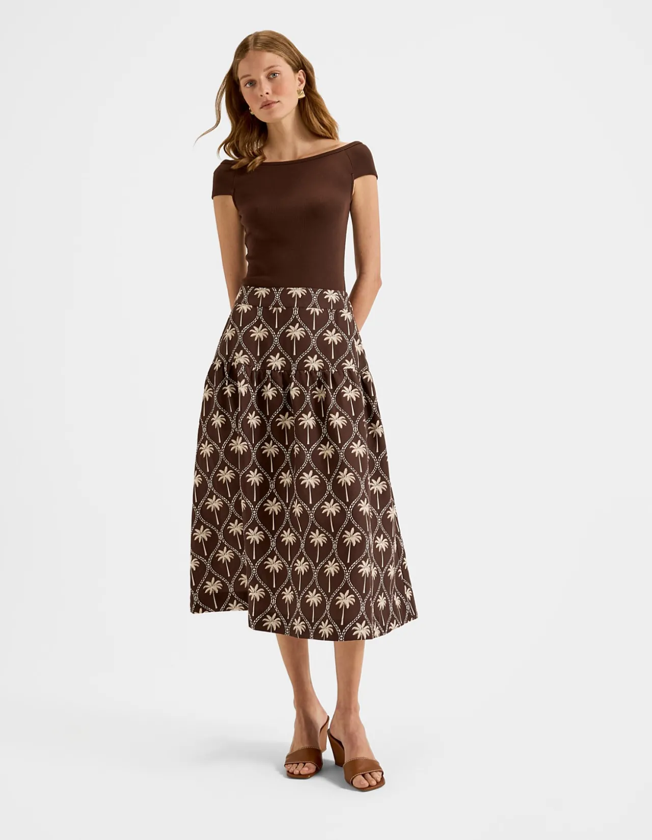 PALMS LINEN MIDI SKIRT