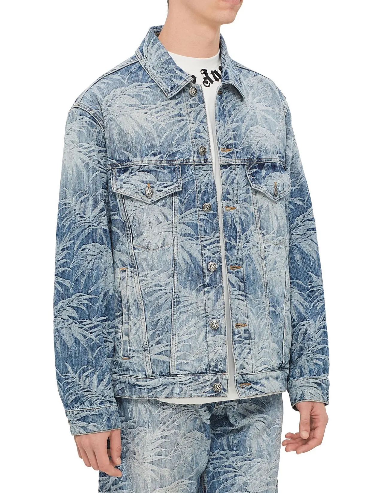 Palms Wash Denim Jacket with Jacquard Graphics