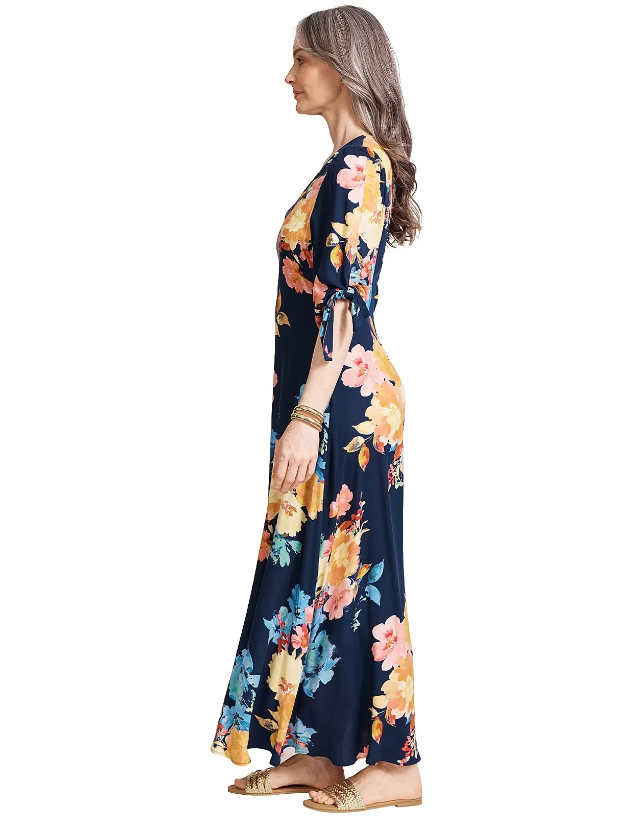 Parisio Floral Tie Sleeve Maxi Dress