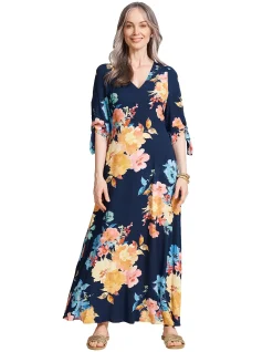 Parisio Floral Tie Sleeve Maxi Dress