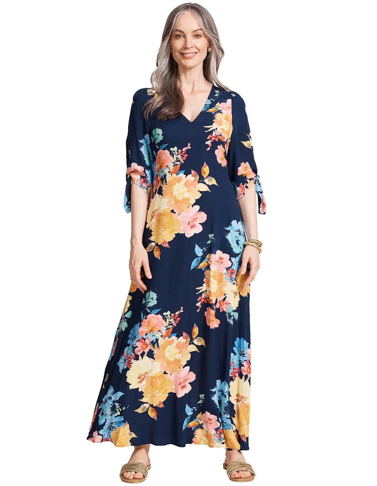 Parisio Floral Tie Sleeve Maxi Dress