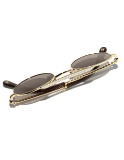Pearl Bar Gold Oval Frame Sunglasses