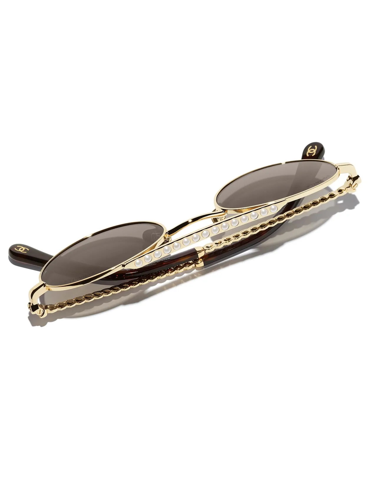 Pearl Bar Gold Oval Frame Sunglasses