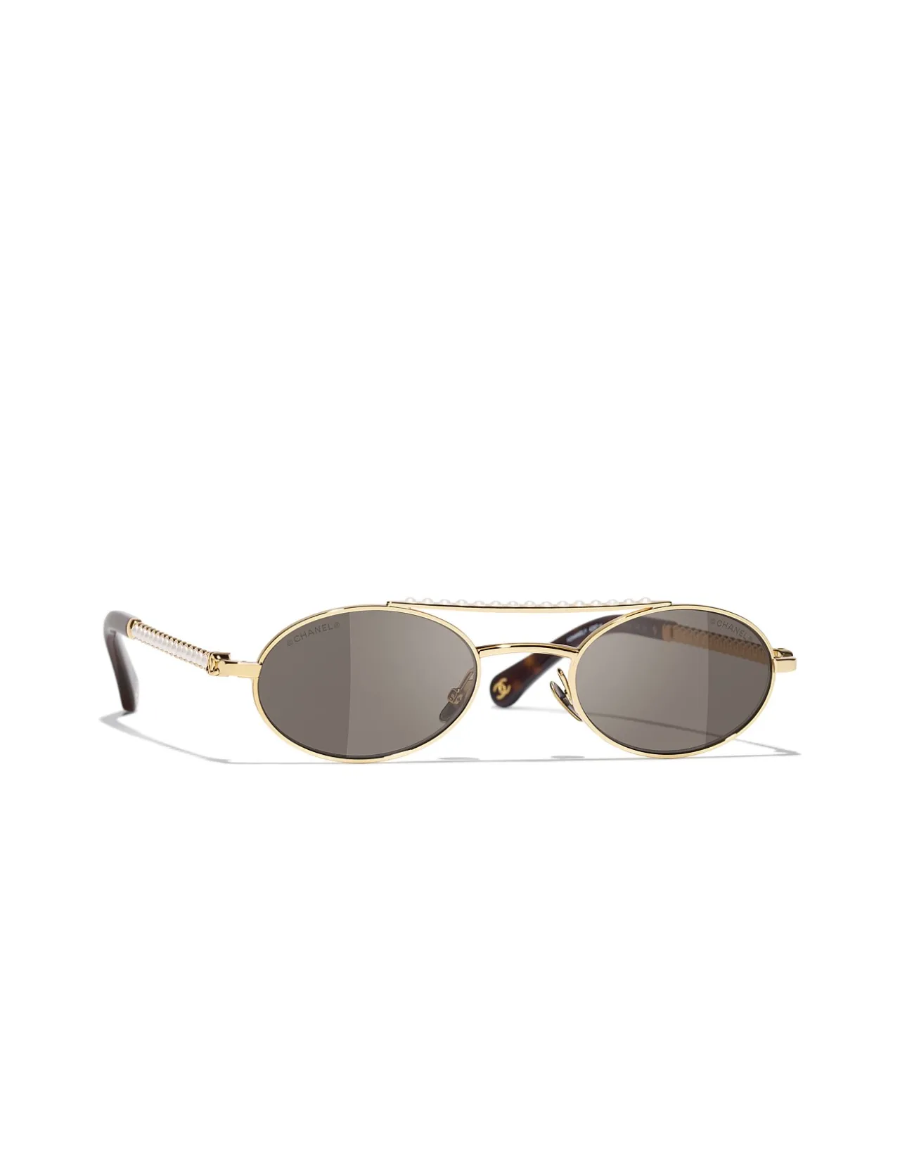 Pearl Bar Gold Oval Frame Sunglasses
