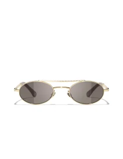 Pearl Bar Gold Oval Frame Sunglasses