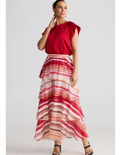 Penny Painterly Stripe Tiered Maxi Skirt