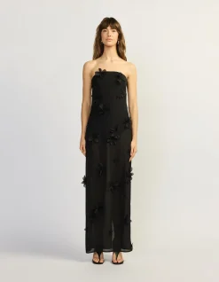 Phoebe Strapless Floral Applique Maxi Dress
