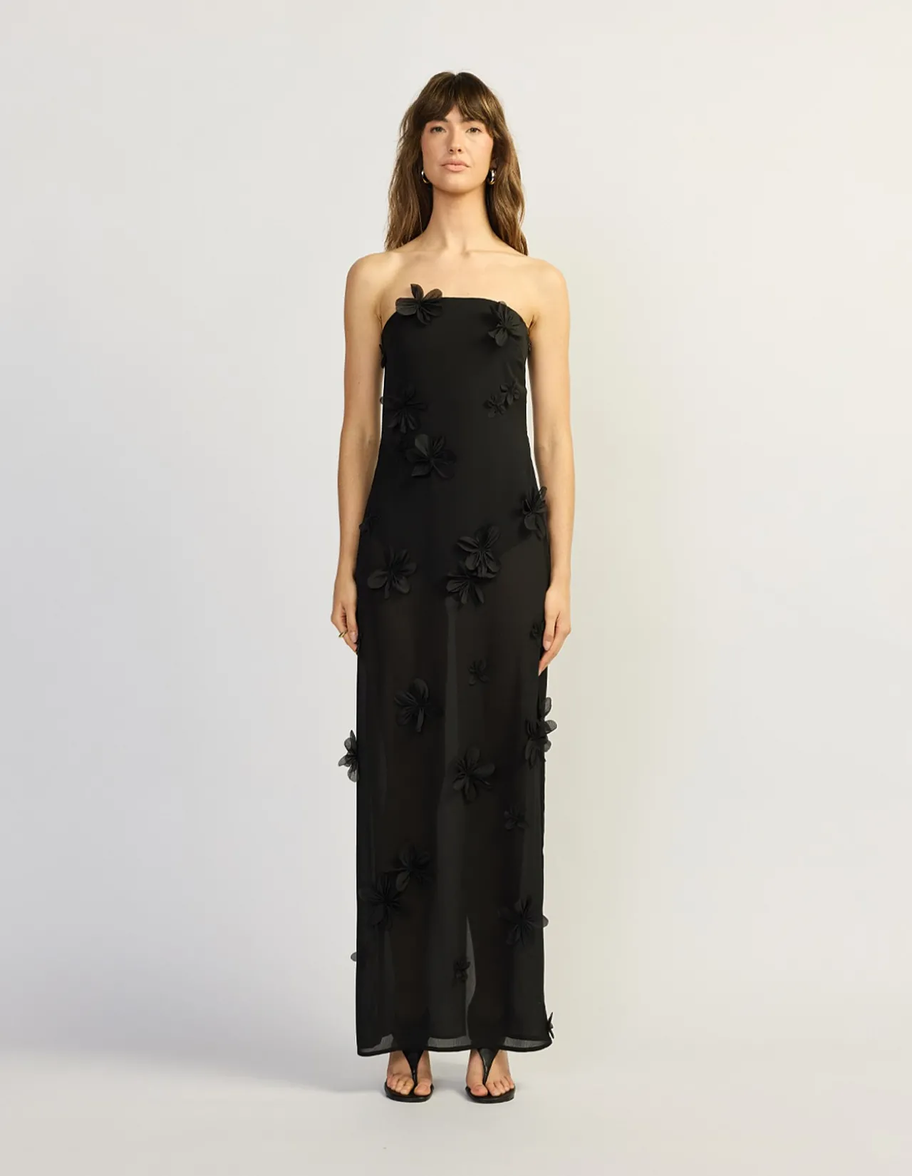 Phoebe Strapless Floral Applique Maxi Dress