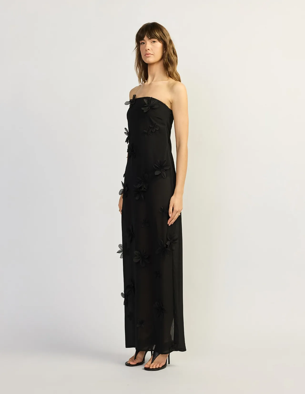 Phoebe Strapless Floral Applique Maxi Dress