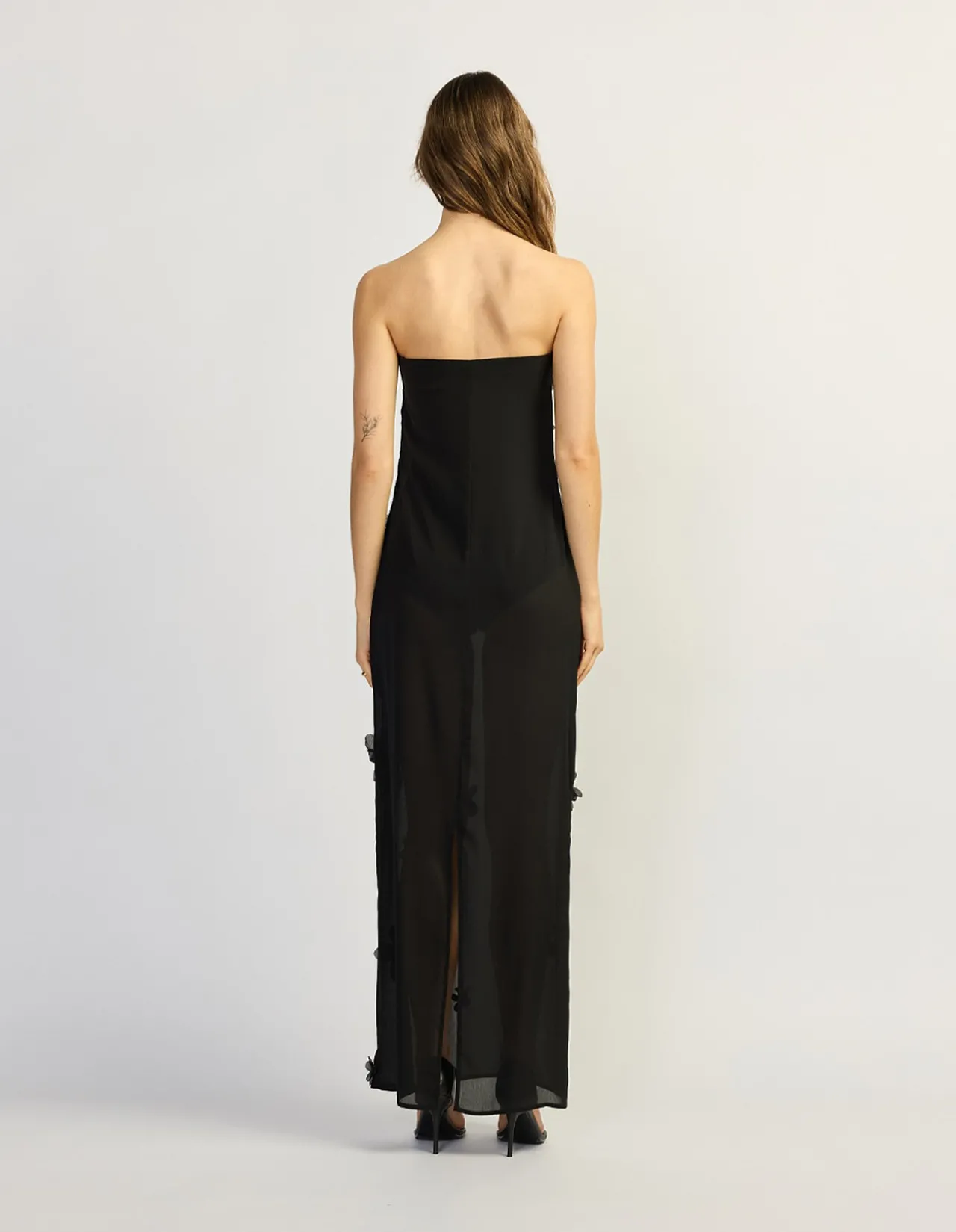 Phoebe Strapless Floral Applique Maxi Dress