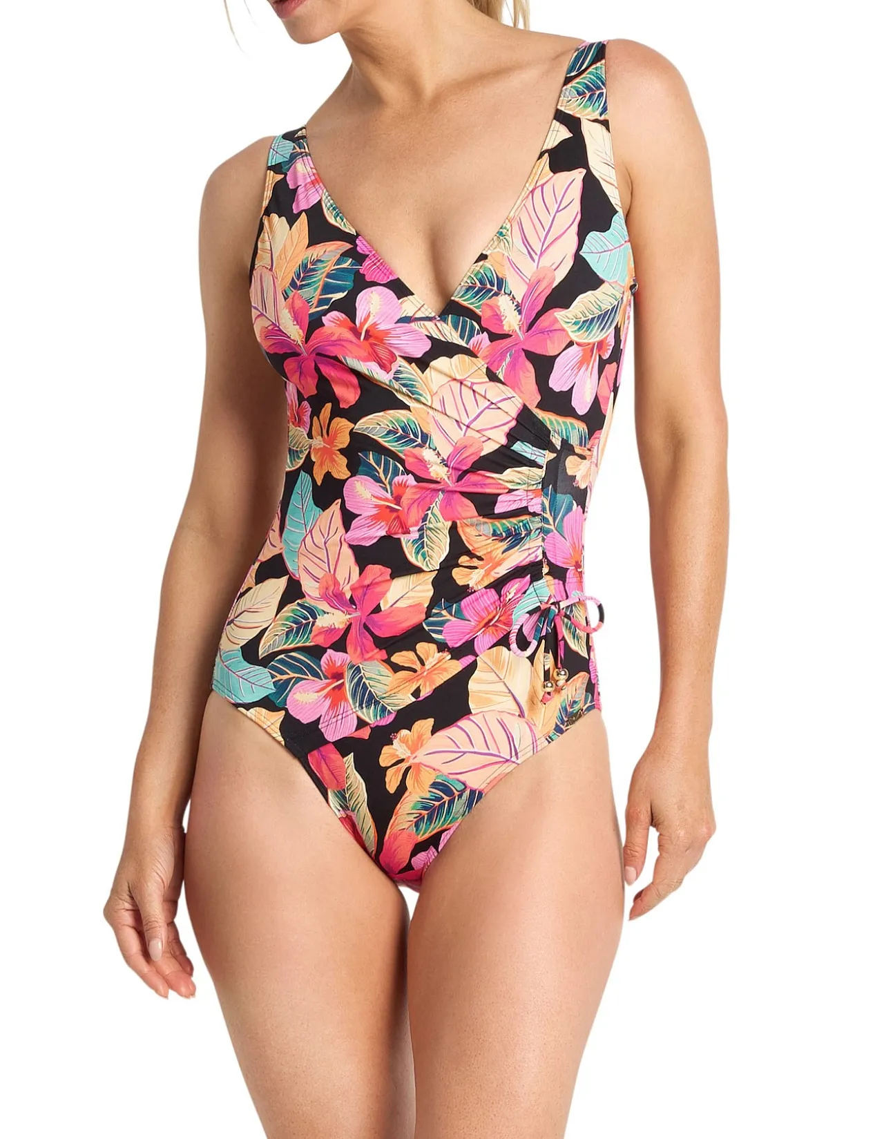 Phuket Gathered Surplice One Piece Swimsuit