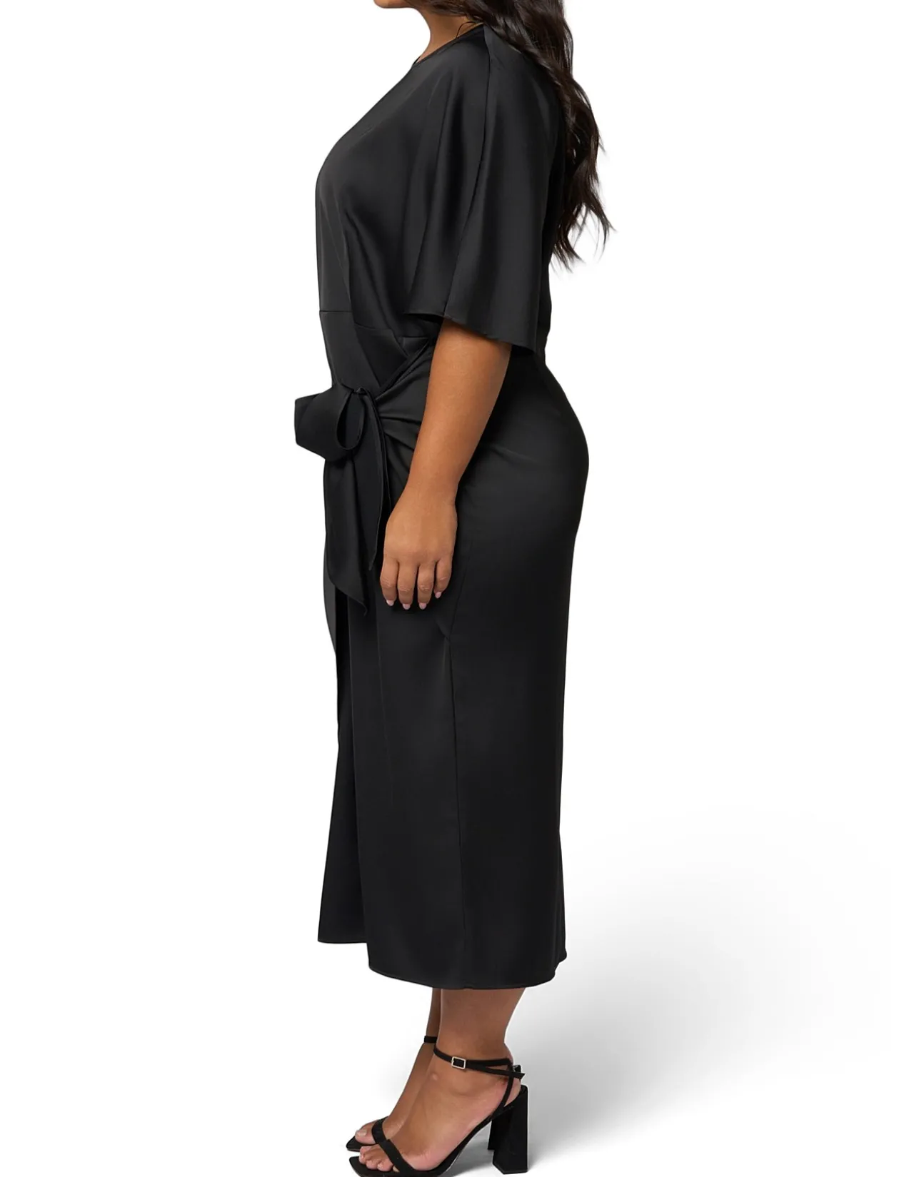 PINK DUSK-ACT UP SATIN MIDI DRESS