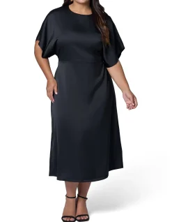 PINK DUSK-LUST UNLEASHED SATIN MIDI DRESS