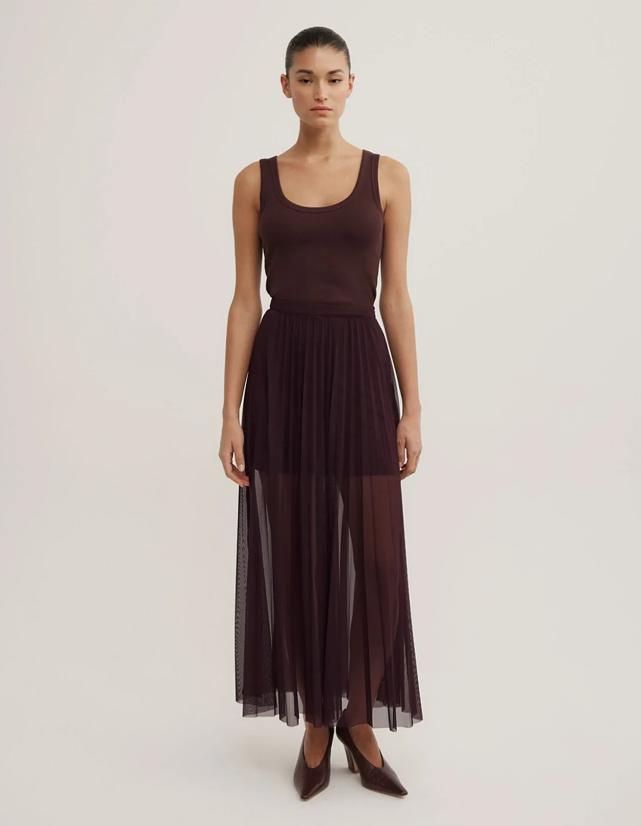 Pleated Mesh Skirt