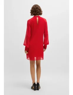 Plissé-pleat dress with high neckline