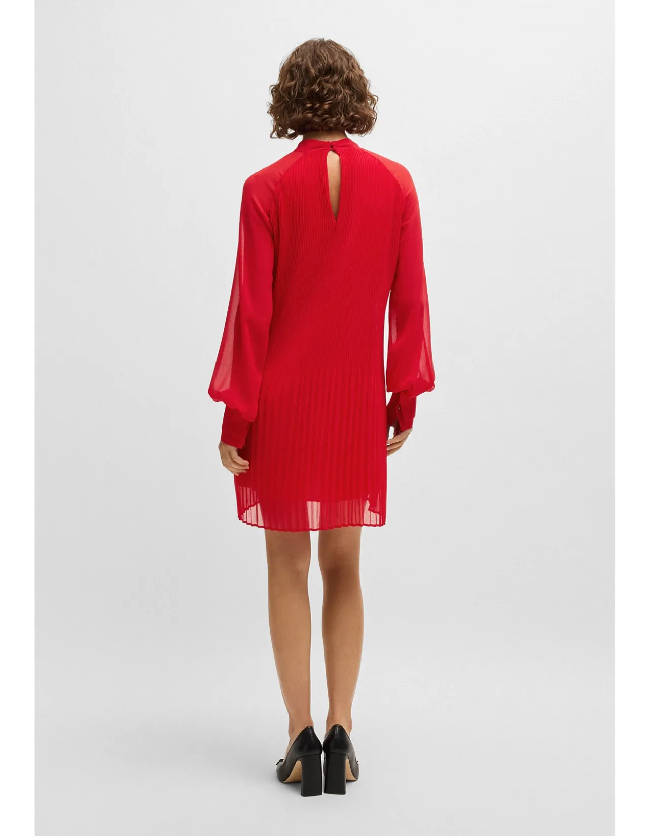 Plissé-pleat dress with high neckline