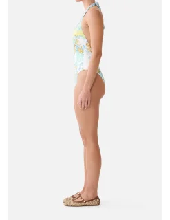 PLUNGE HALTER ONE PIECE W BAR FRONT TRIM