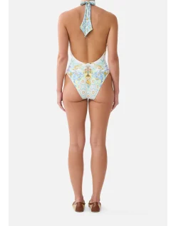 PLUNGE HALTER ONE PIECE W BAR FRONT TRIM