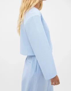 POPLIN STRIPE CROPPED BLOUSE