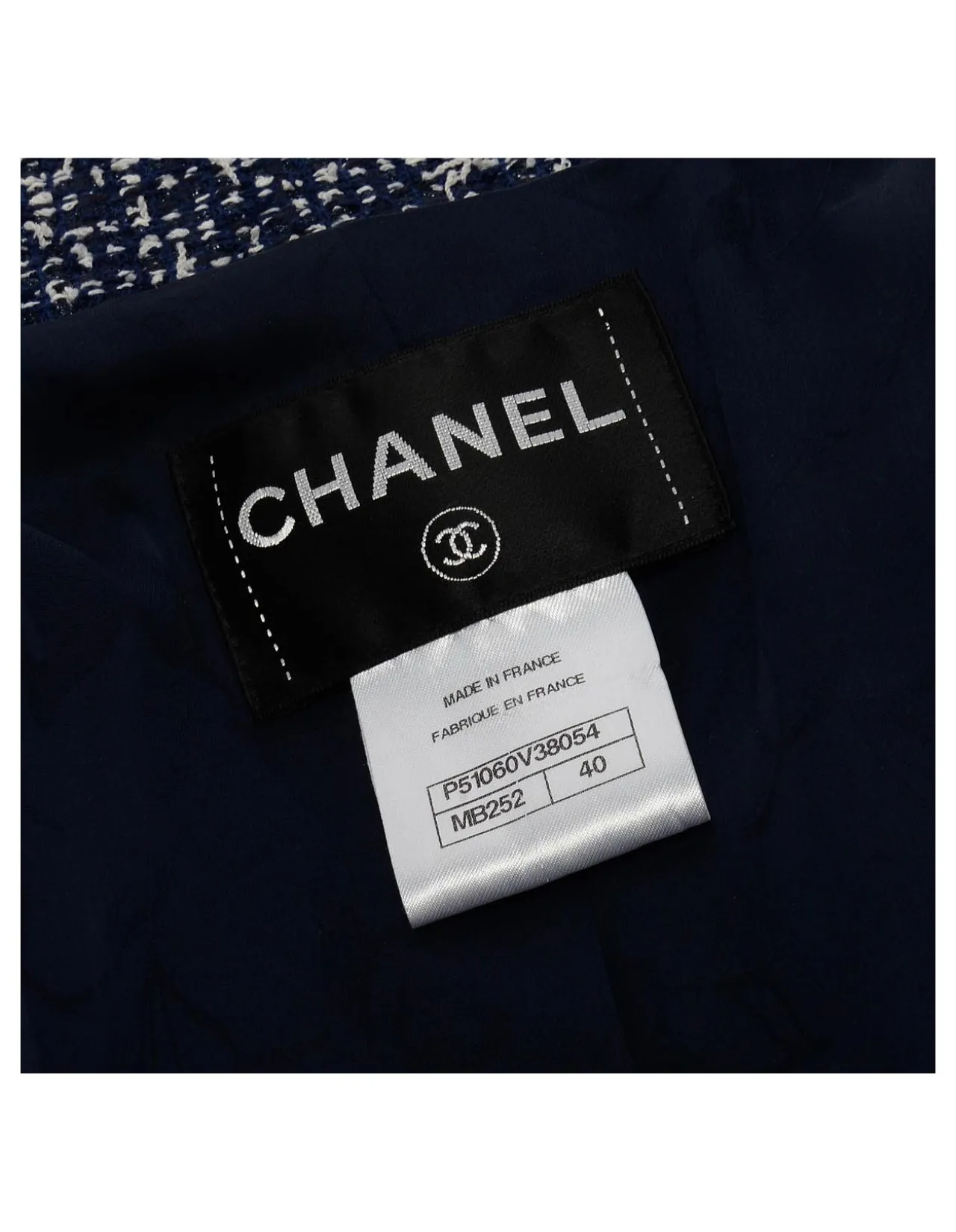 PRE-LOVED CHANEL NAVY FANTASY TWEED MILITARY COLLAR JACKET