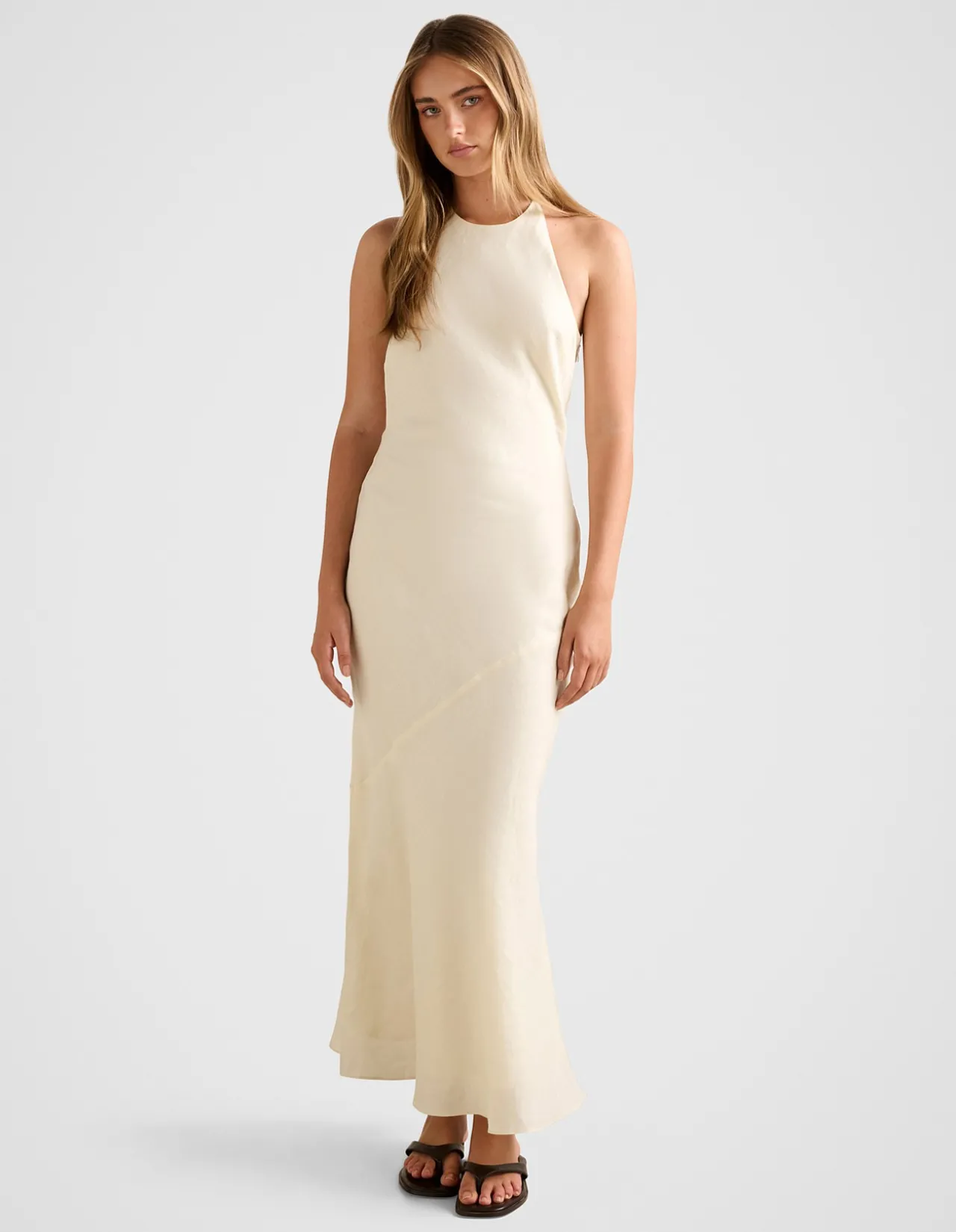 PRIMMY HALTER NECK LINEN MAXI DRESS