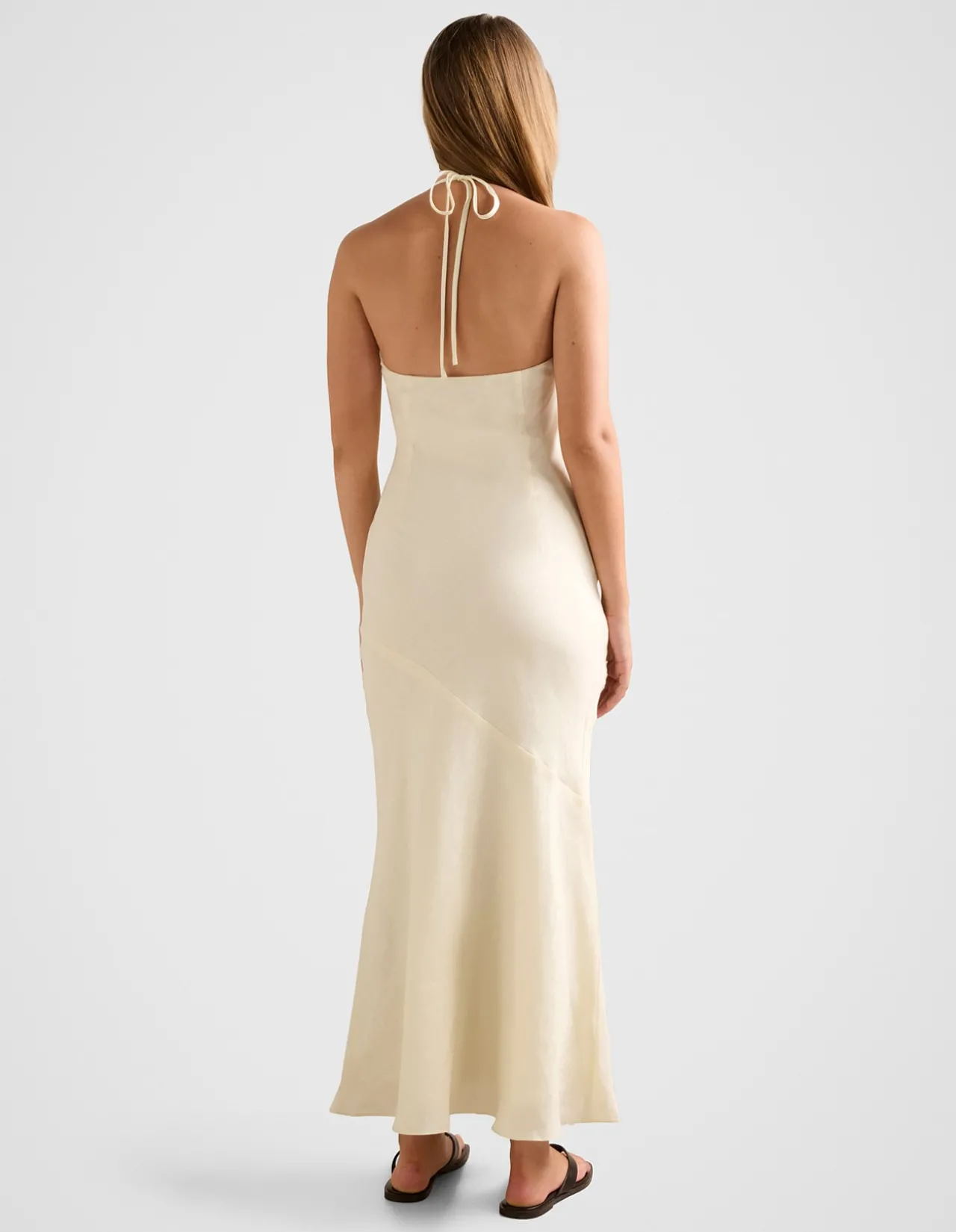 PRIMMY HALTER NECK LINEN MAXI DRESS