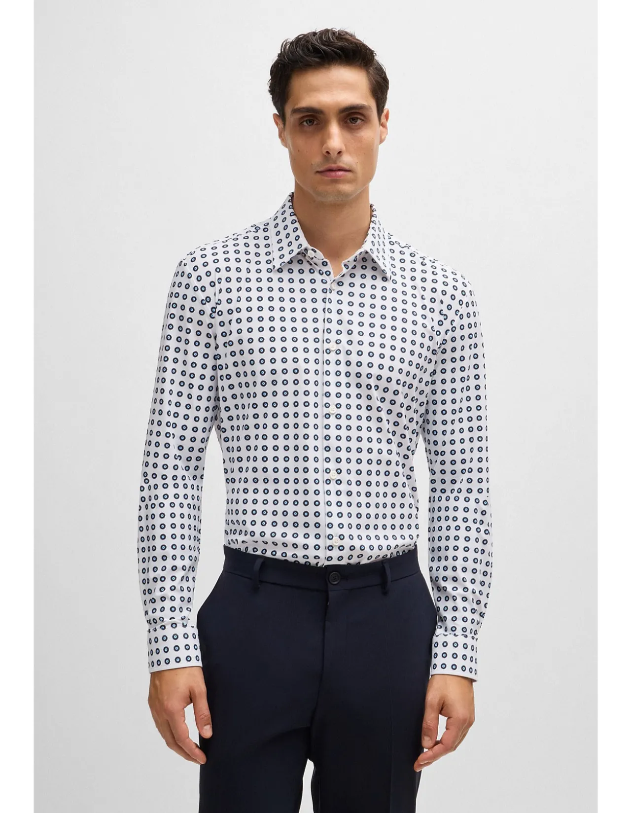 Printed Slim-Fit Shirt in Performance-Stretch Jersey