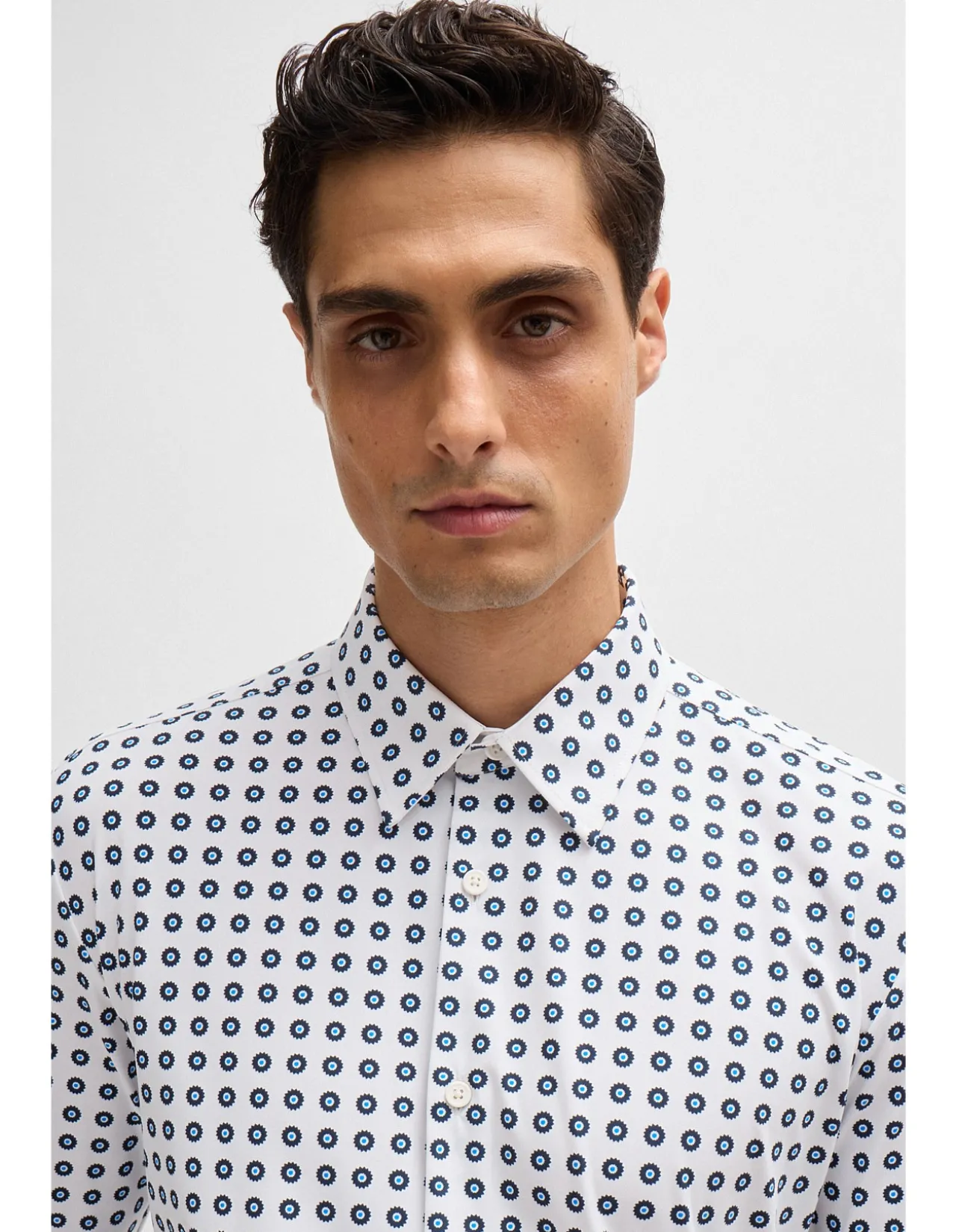 Printed Slim-Fit Shirt in Performance-Stretch Jersey