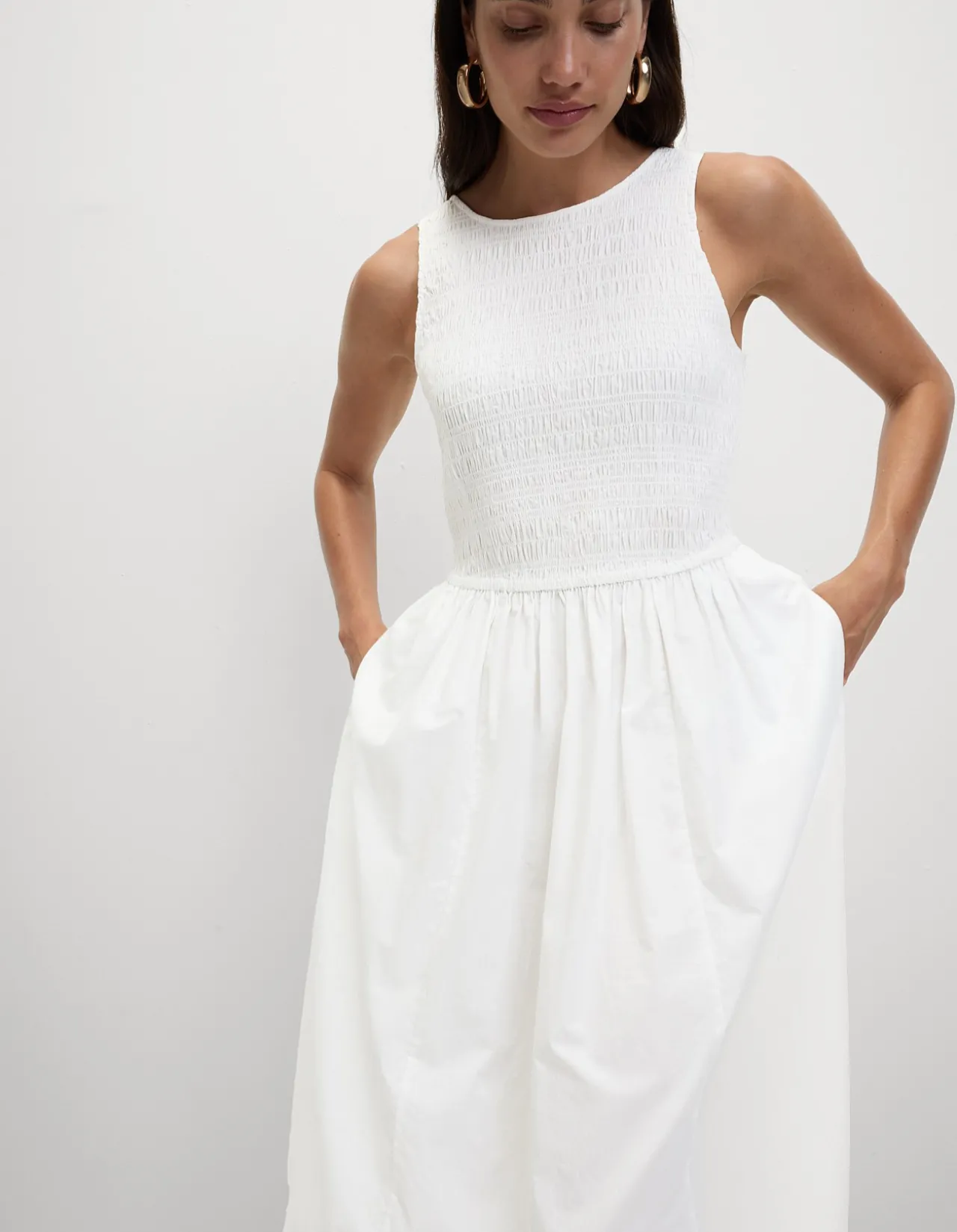 Pure Cotton Shirred Waisted Maxi Dress