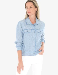 Raw Edge Linen Button Front Bomber Jacket
