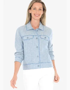 Raw Edge Linen Button Front Bomber Jacket