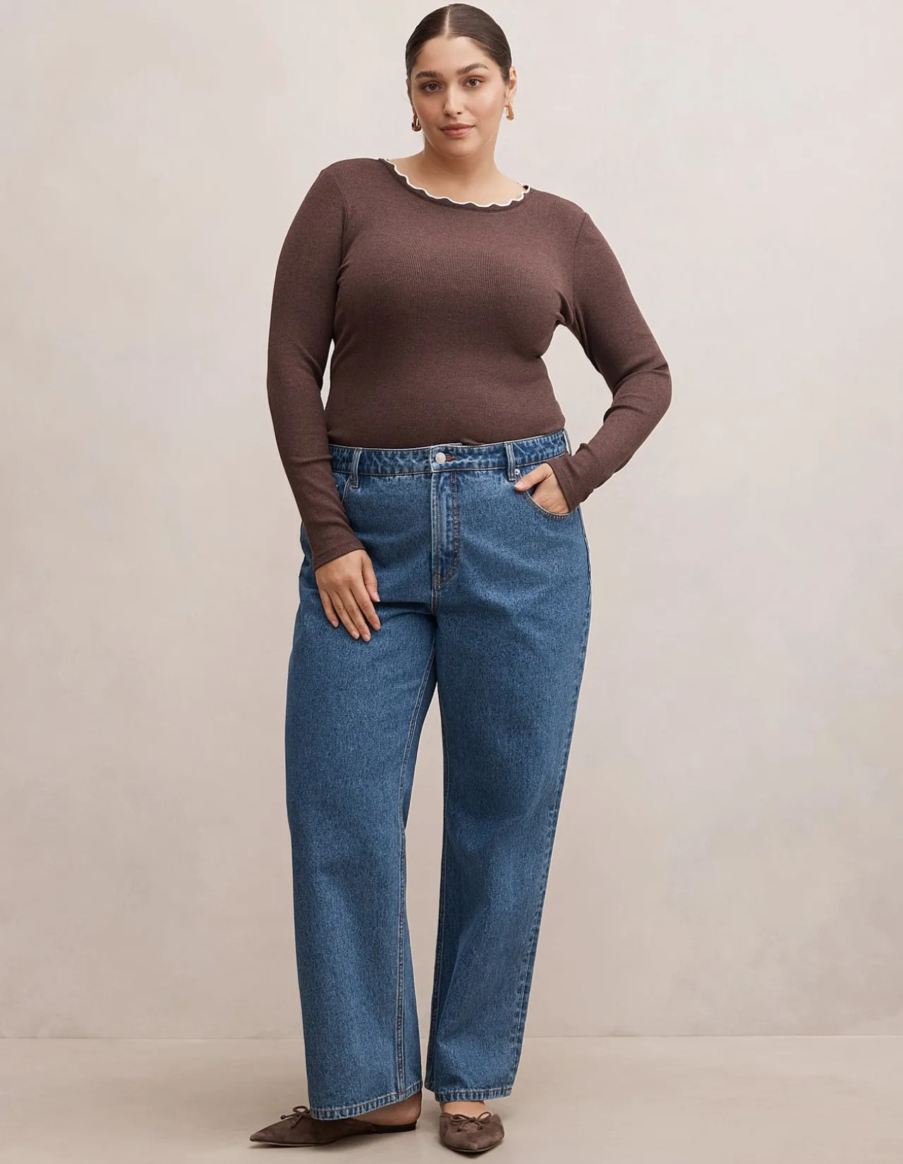 REBECCA CURVE SCALLOP LONG SLEEVES TOP