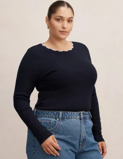 REBECCA CURVE SCALLOP LONG SLEEVES TOP