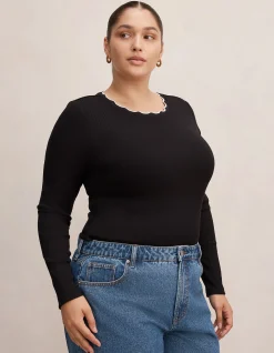 REBECCA CURVE SCALLOP LONG SLEEVES TOP