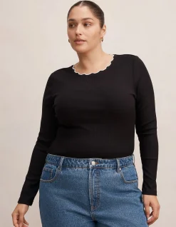 REBECCA CURVE SCALLOP LONG SLEEVES TOP