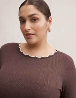 REBECCA CURVE SCALLOP LONG SLEEVES TOP
