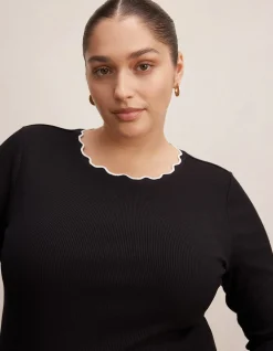 REBECCA CURVE SCALLOP LONG SLEEVES TOP